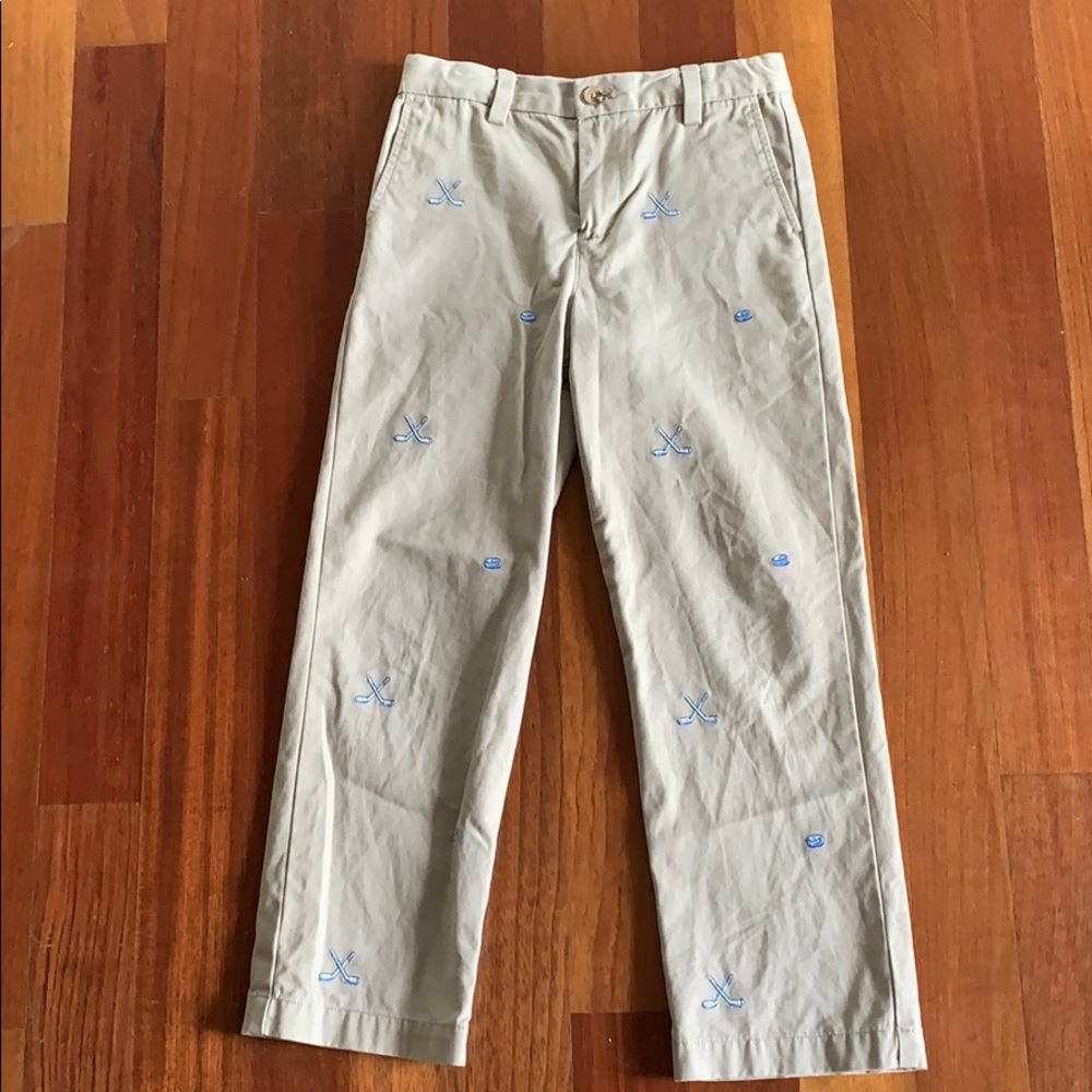 Boys Vineyard Vines Khaki Pants With Hockey Design